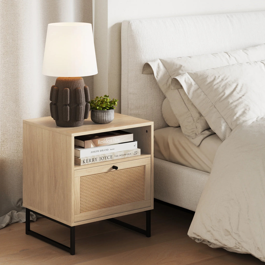 Natural Oak Wood Black Accent Storage End Table T61695
