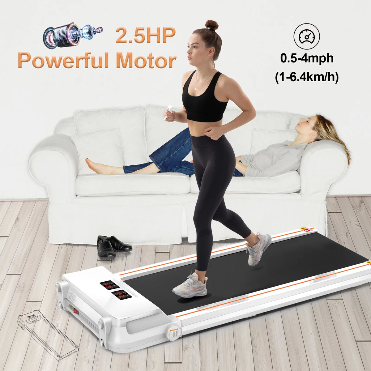 White Slim Under Desk Treadmill C5548