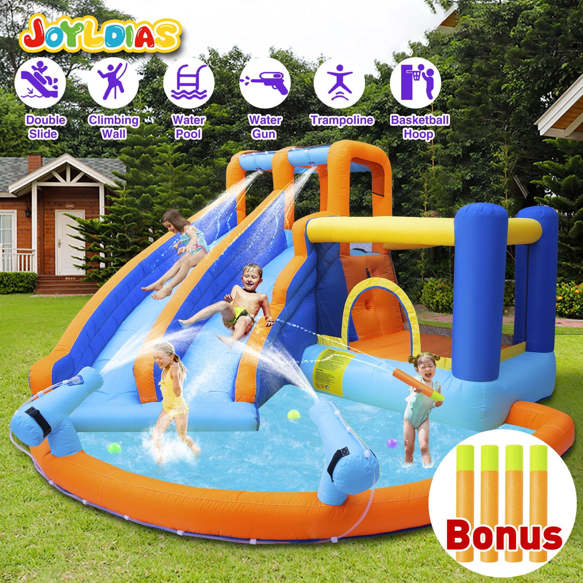 Kids Inflatable Water Slide Bouncer with Pool and Climbing Wall I5980