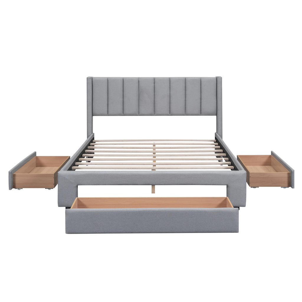 Queen Size Upholstery Platform Bed with Three Storage Drawers G94010