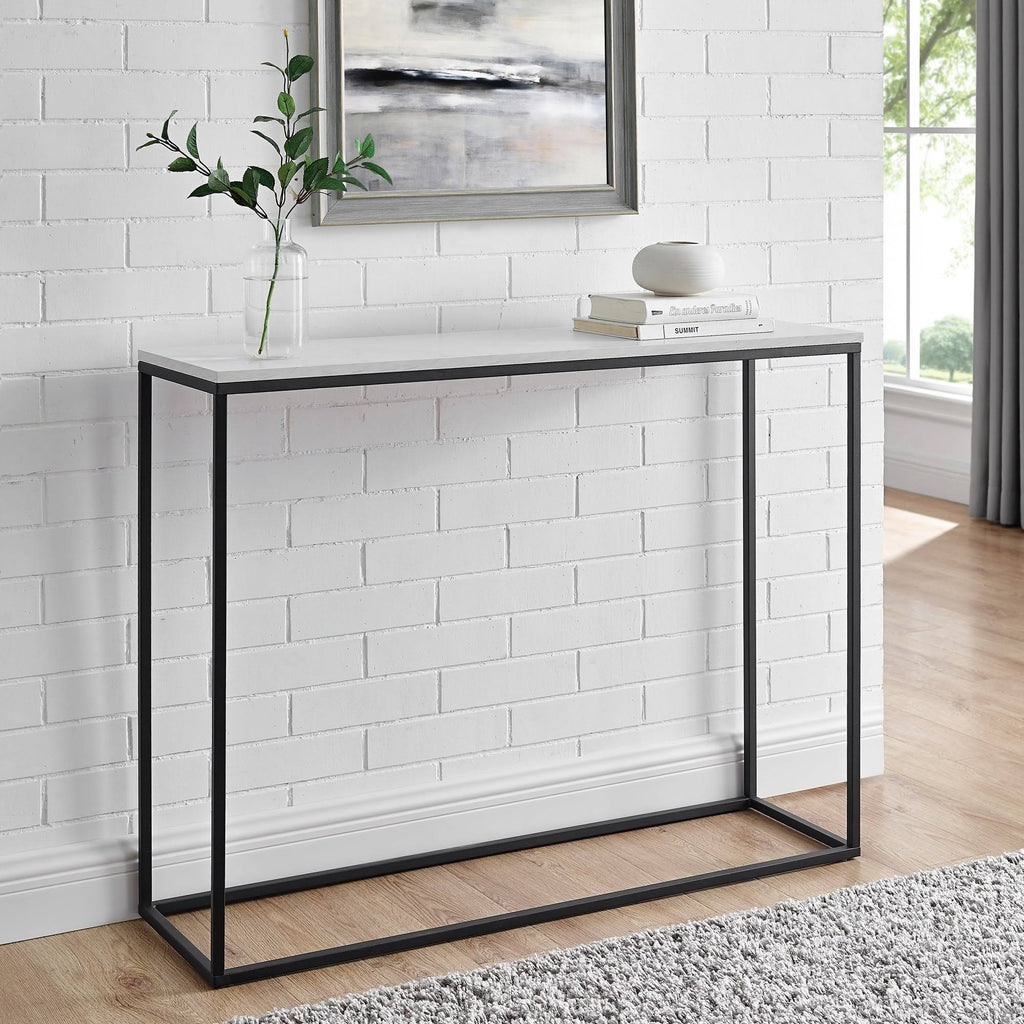 42-Inch Metal Entry Table White Faux Marble Gold T67878