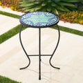 Black Round Outdoor Accent Side Table 14" Wide Light Green Mosaic Tabletop C510