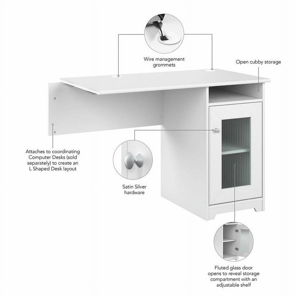 White Engineered Wood Desk with Storage Y545661