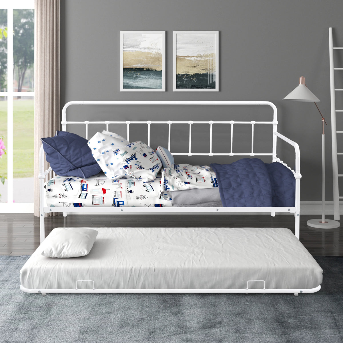 Metal Frame Daybed with Trundle J474