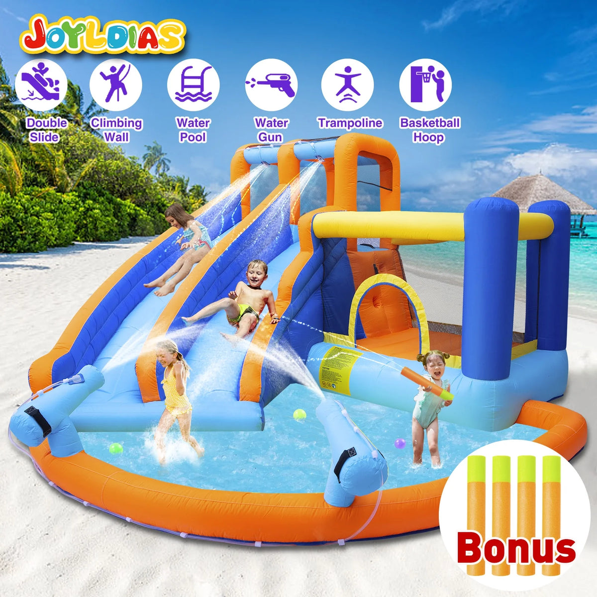 Kids Inflatable Water Slide Bouncer with Pool and Climbing Wall I5980