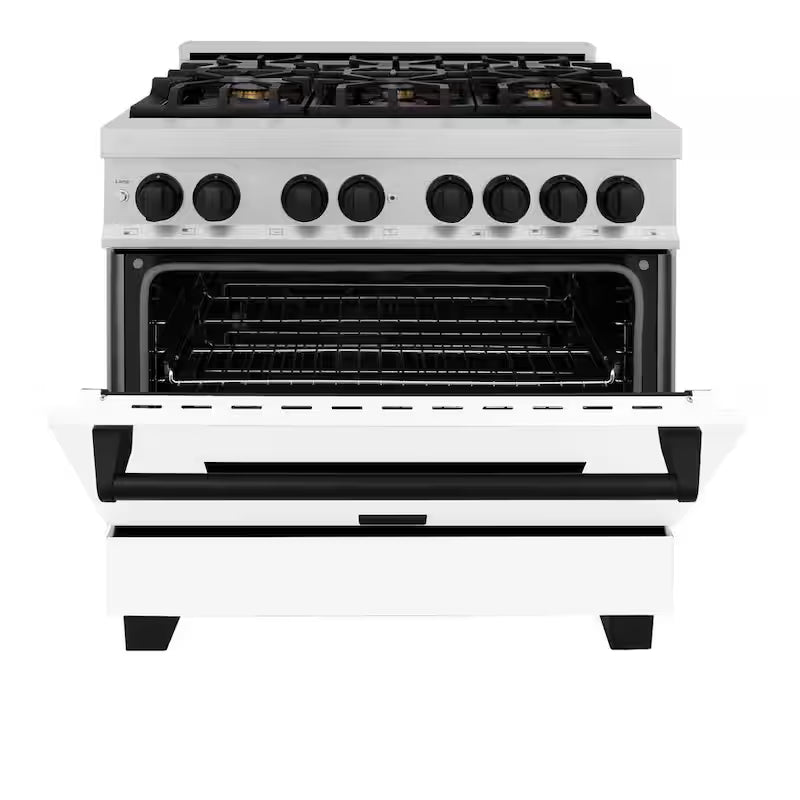 36 in. 6 Burner Dual Fuel Range in Stainless Steel, White Matte and Matte Black M165239