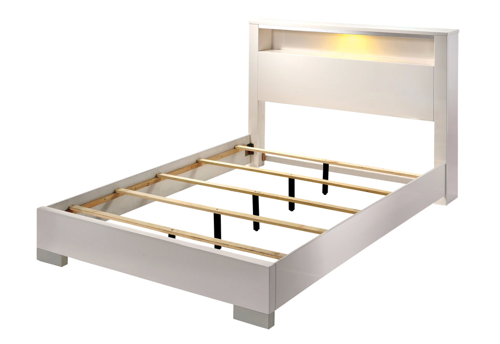 Queen White Wood LED Panel Bed B584