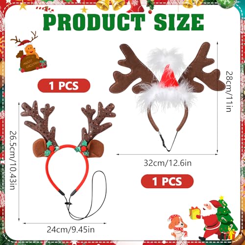 2 Pack Dog Christmas Antlers Headbands S7414