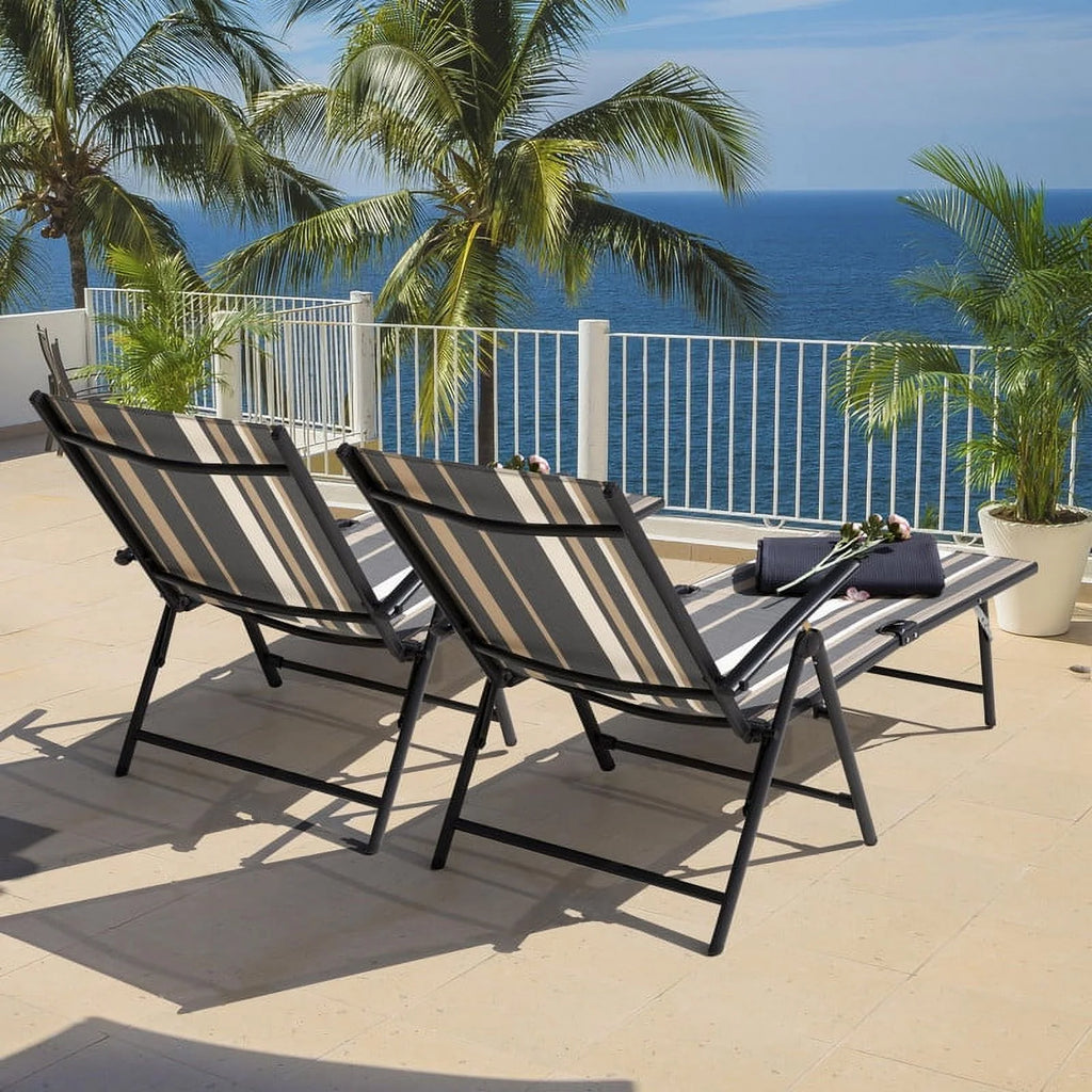 Adjustable Folding Outdoor Chaise Lounge Chair with Steel Frame Q1792