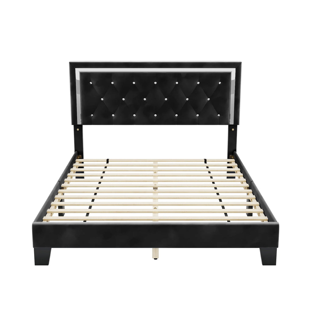Queen Size Upholstered Platform Bed with Adjustable Headboard F104622