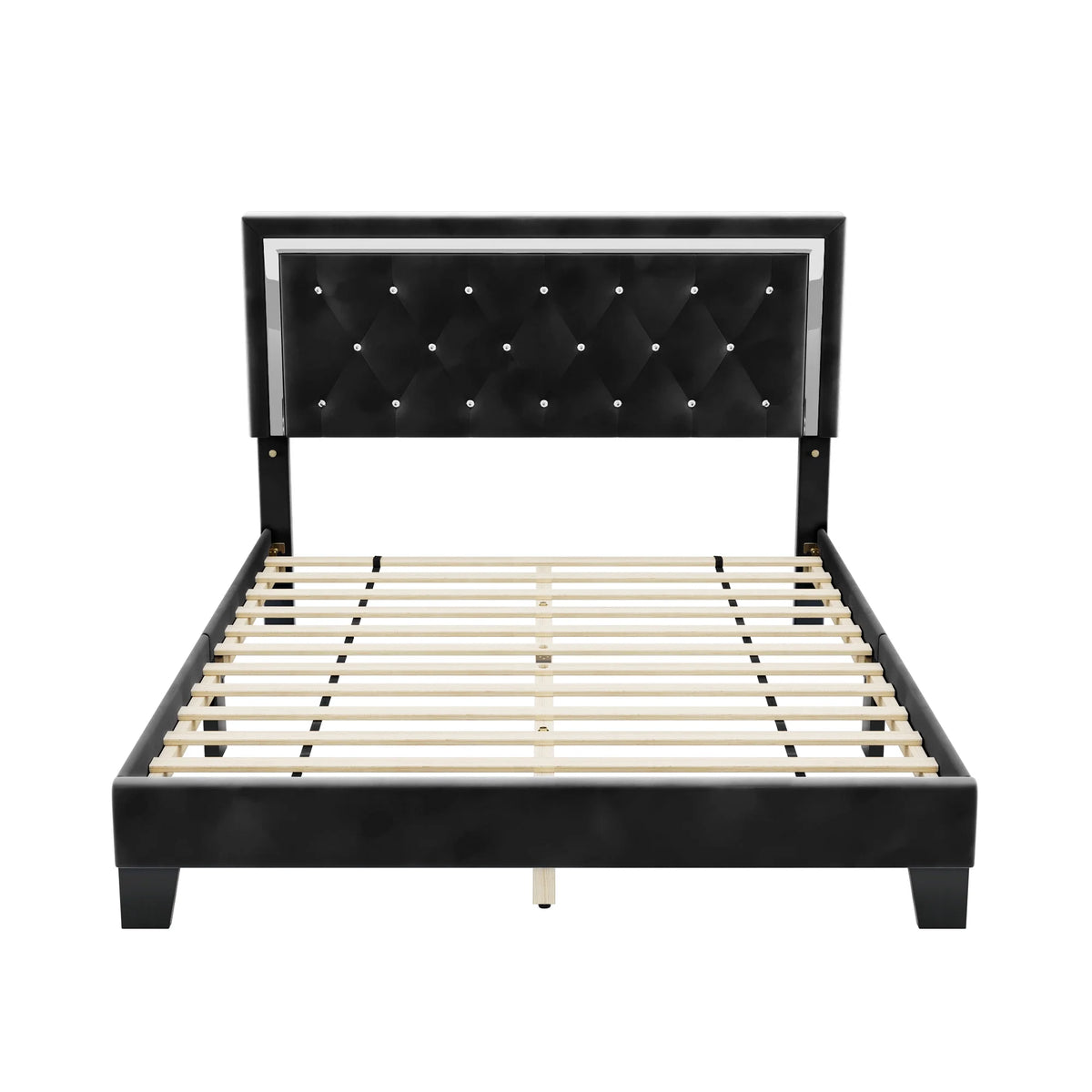Queen Size Upholstered Platform Bed with Adjustable Headboard F104622
