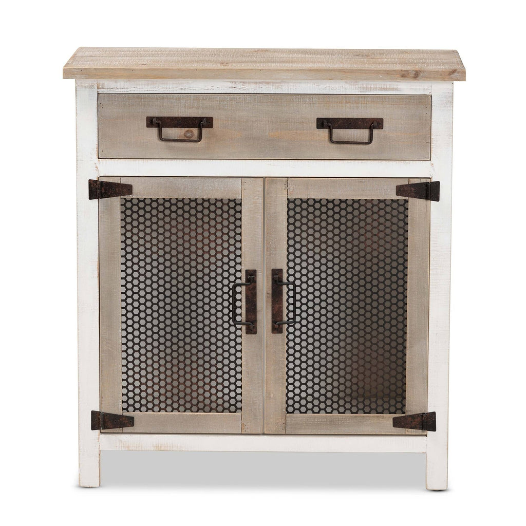 White and Oak Brown Wood 2-Door Storage Cabinet Q579167