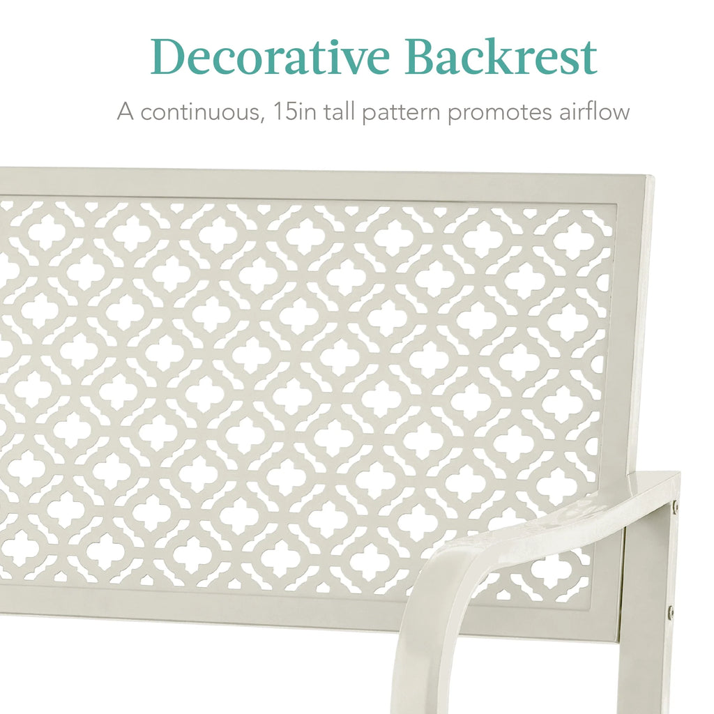 Indoor Outdoor Steel Garden Bench with Geometric Backrest O472