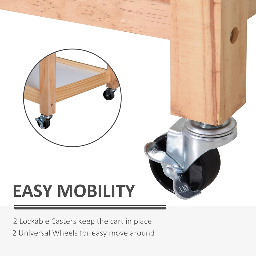 42 Kitchen Trolley Cart with 2 Drawers and 3-Tier Shelf Pine Wood P325269