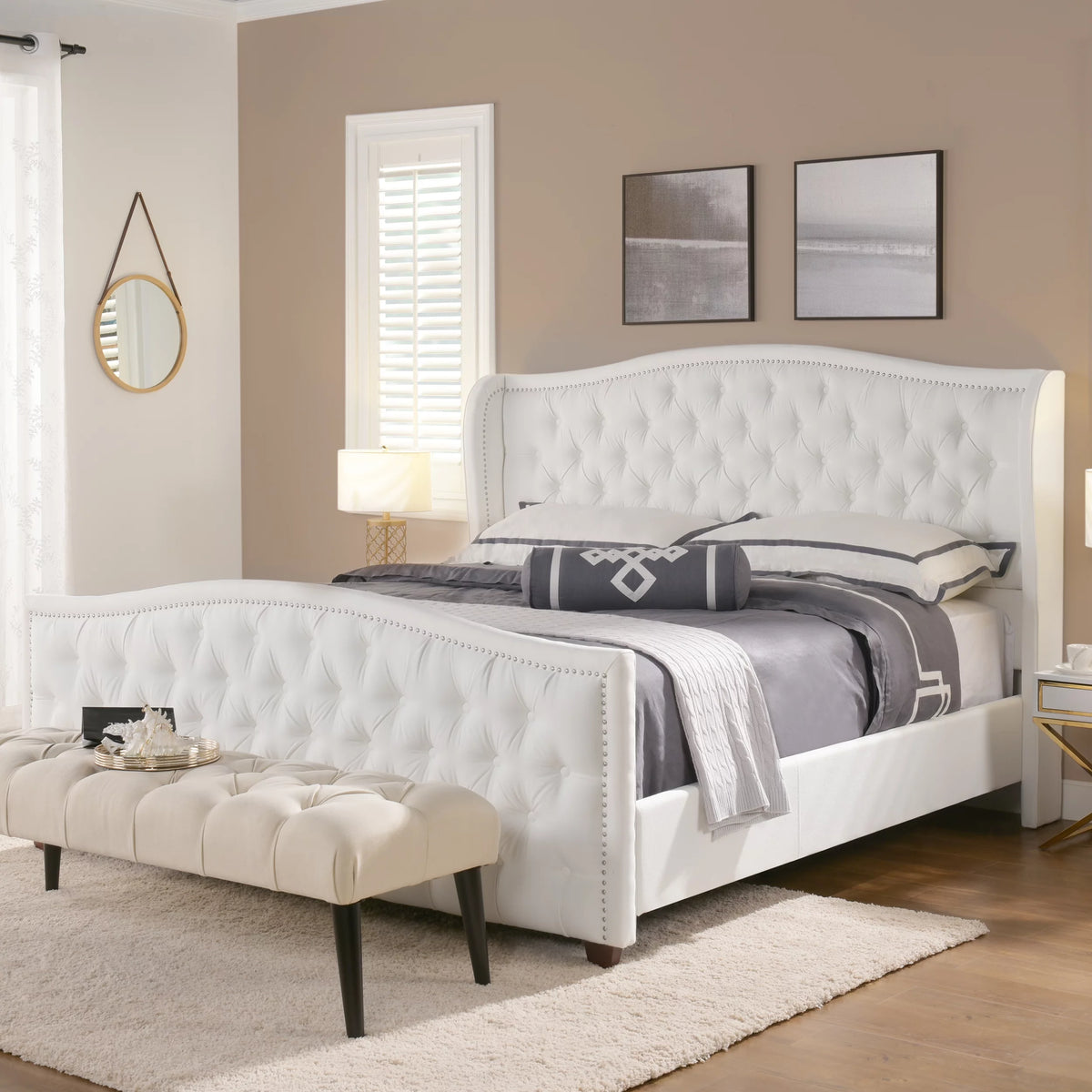 Tufted Wingback King Bed Bright White F8686