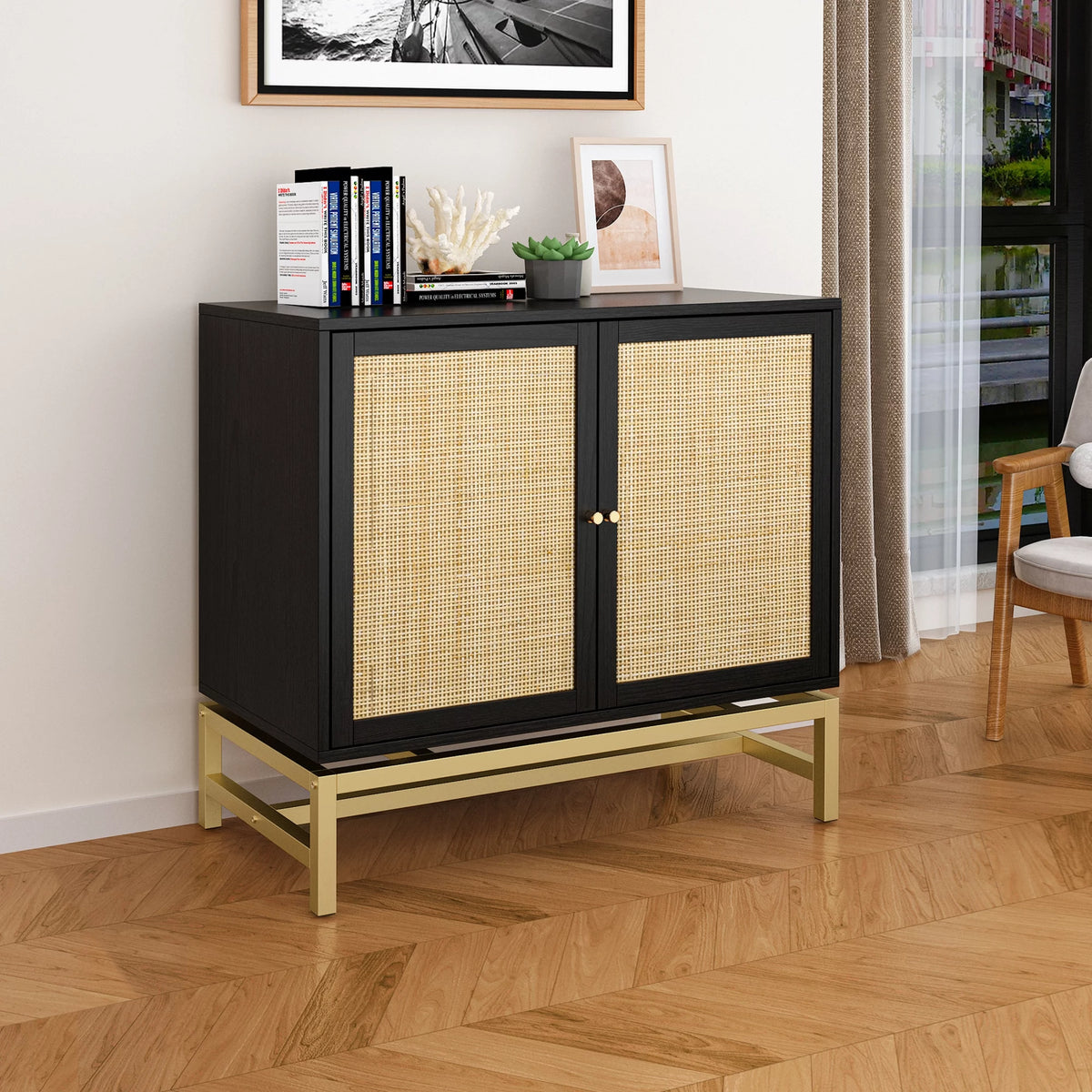 Set of 2 Natural Rattan 2 Door Cabinet H12704