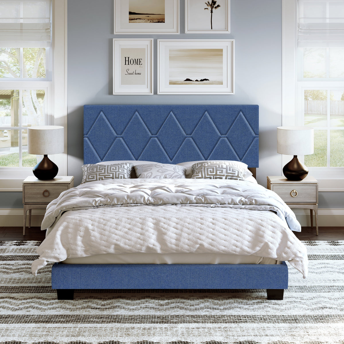 Black Queen Linen Platform Bed D945