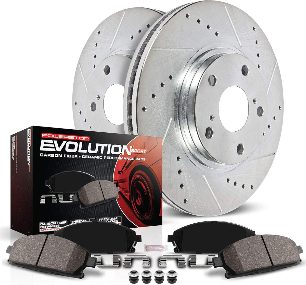 Front Carbon Fiber Brake Pads with Drilled & Slotted Brake Rotors Kit C347465