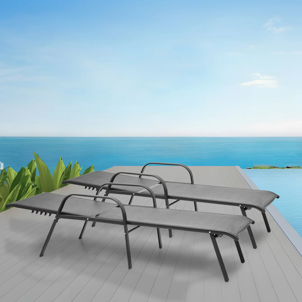 Set of 2 Grey Patio Lounge Chairs with Adjustable Backrest G964