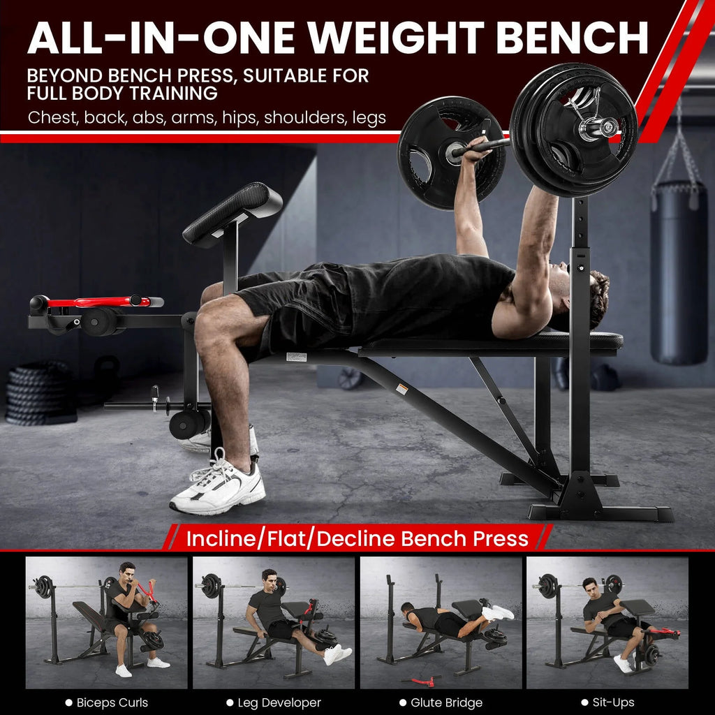 Adjustable Olympic Weight Bench Set with Barbell Rack D707