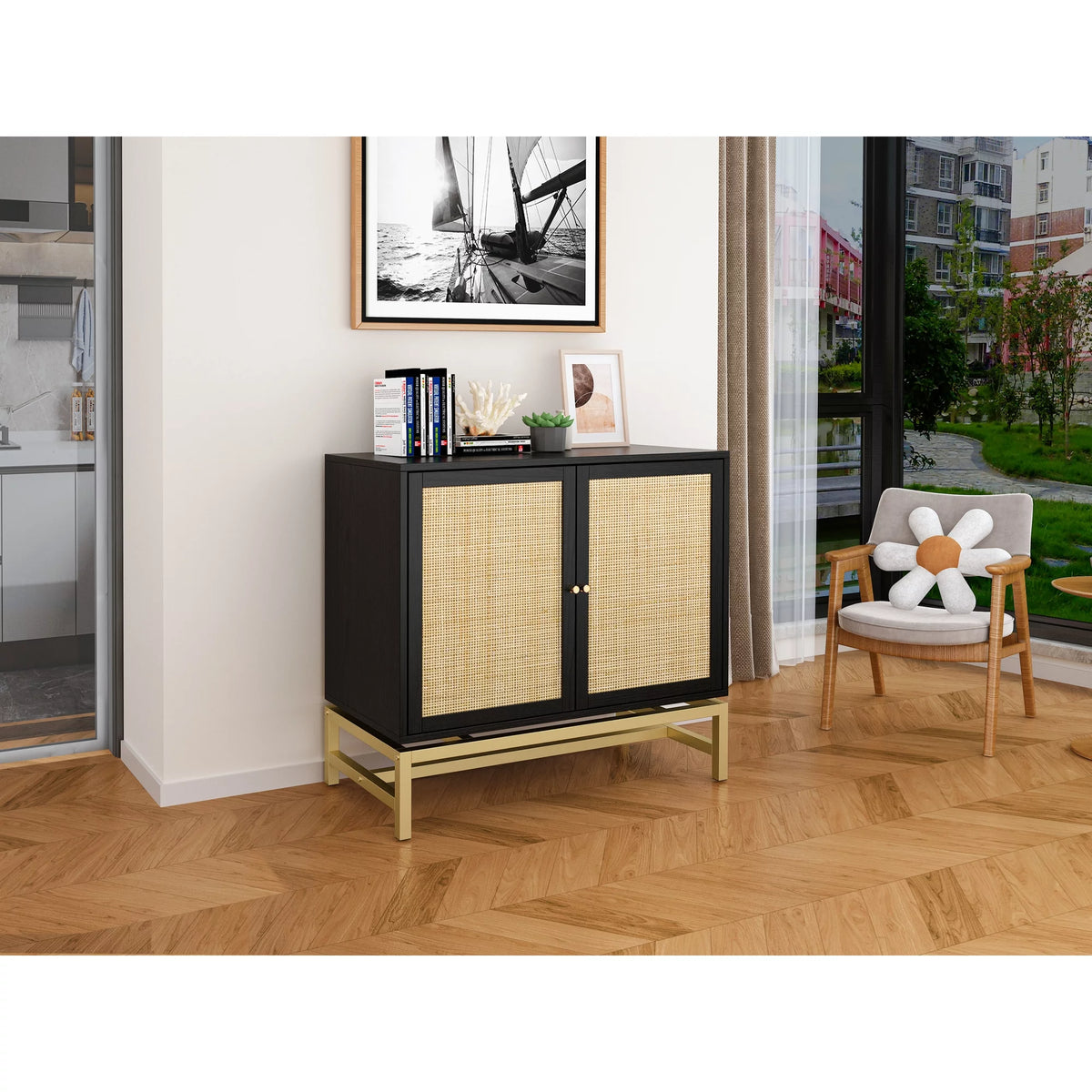 Set of 2 Natural Rattan 2 Door Cabinet H12704