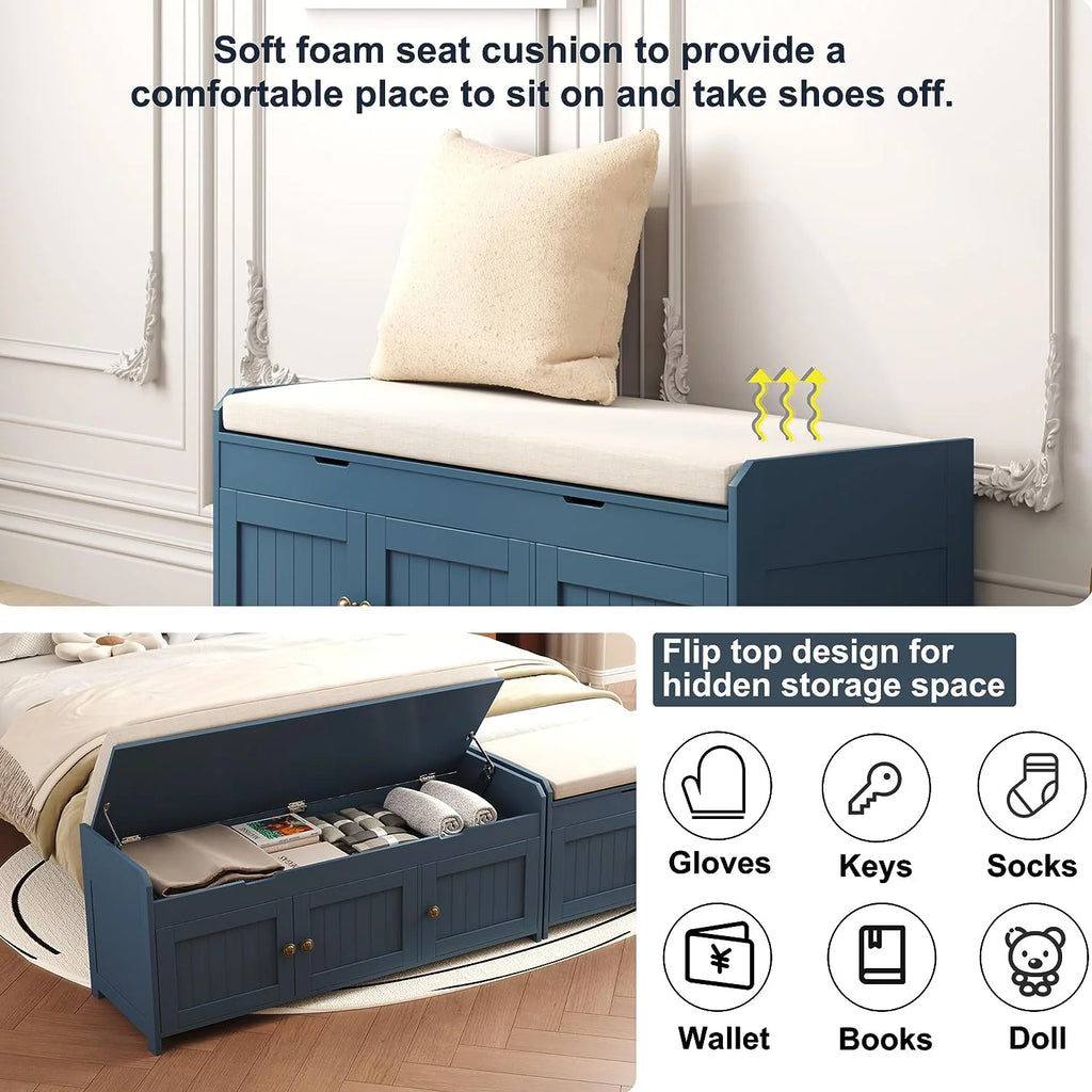 Blue Lift Top Storage Shoe Bench Y832552