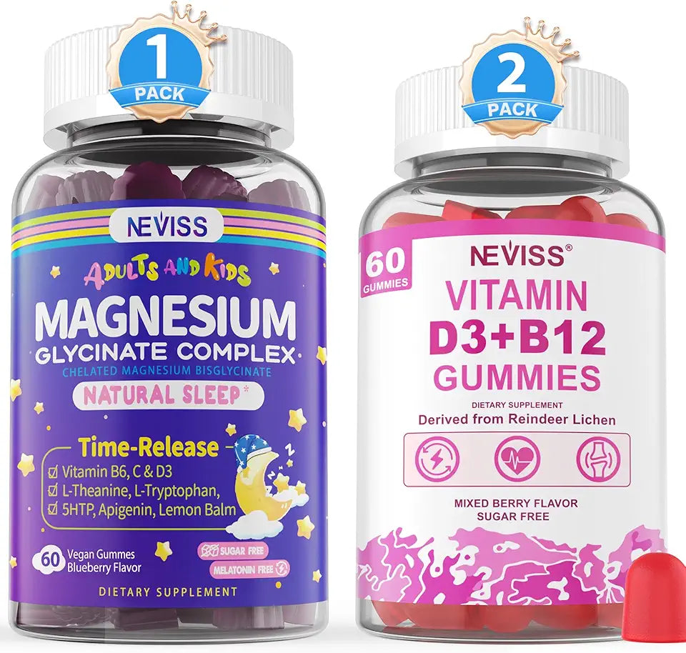 Magnesium Glycinate, Vitamin D3 + B12 Gummies, 3 Pack U7655