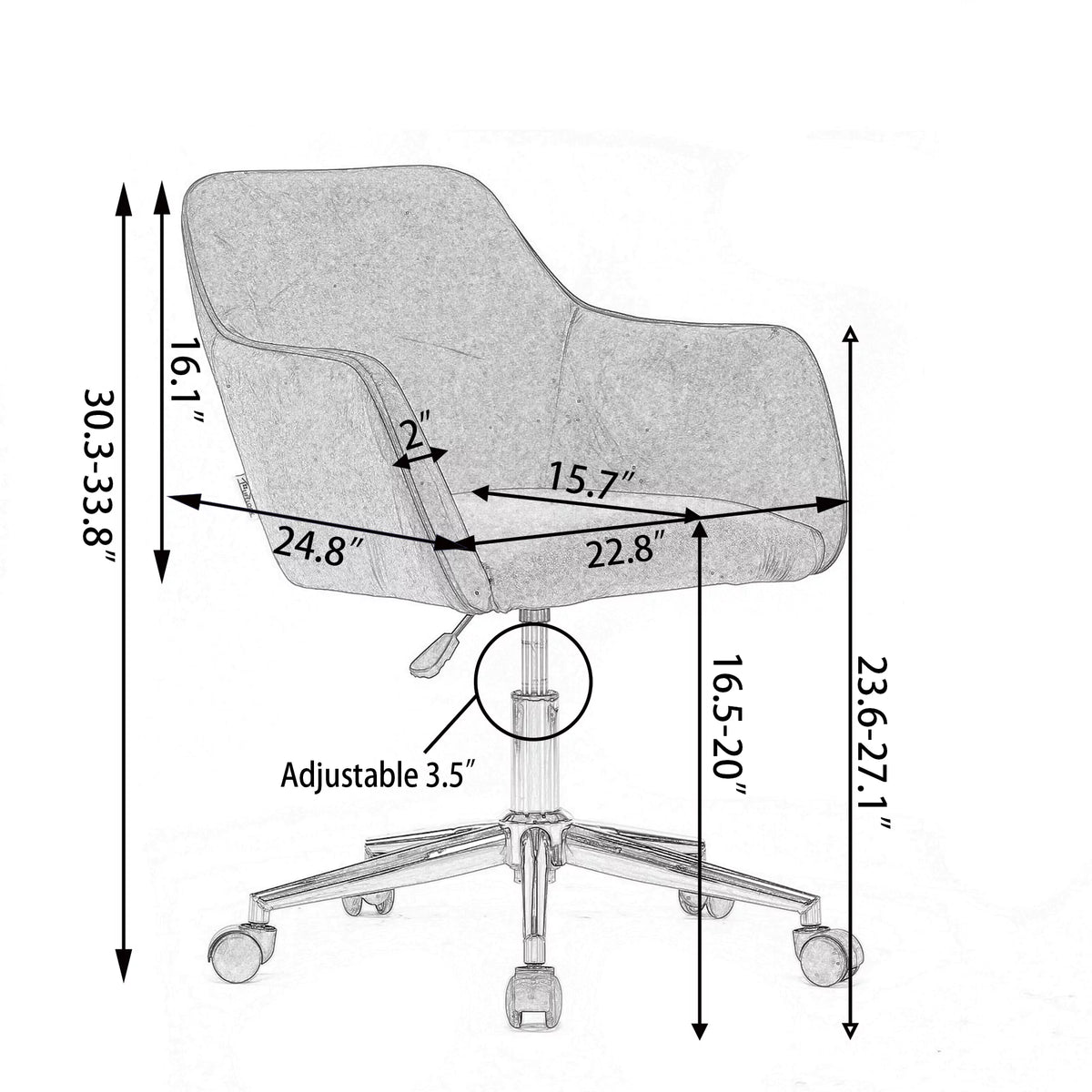 Velvet Adjustable Height Office Chair with Metal Legs and Wheels W864112