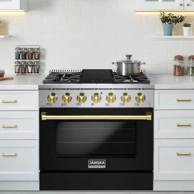 5.2 cu. ft. Gas Range with 6-Burners and Convection Oven in Matte Black R362811
