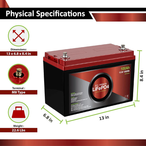 12V 100Ah Lithium LiFePO4 Deep Cycle Rechargeable Battery 2 Pack W3975