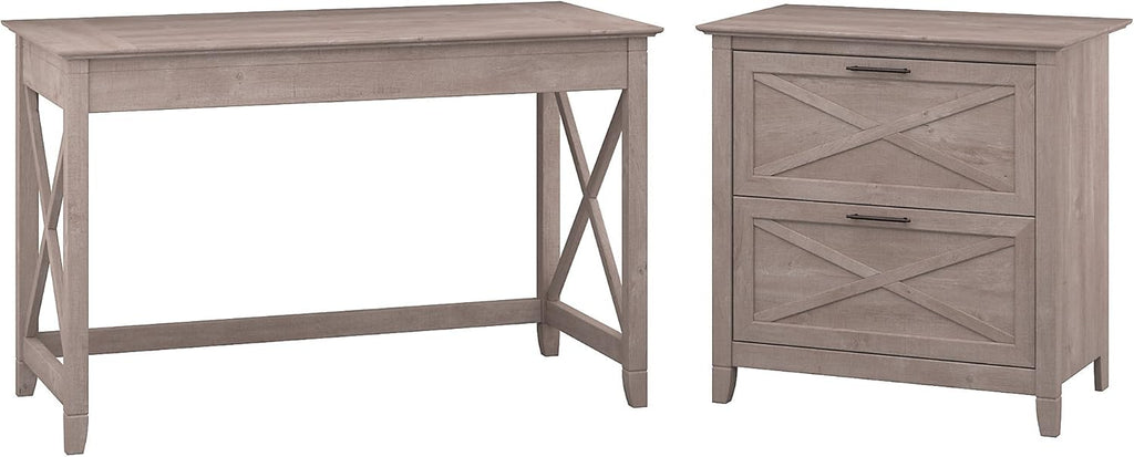 Pure White Oak Writing Desk with 2 Drawer File Cabinet D646
