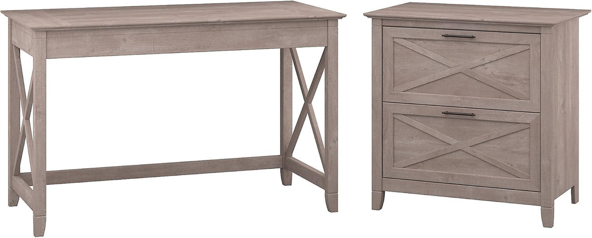 Pure White Oak Writing Desk with 2 Drawer File Cabinet D646