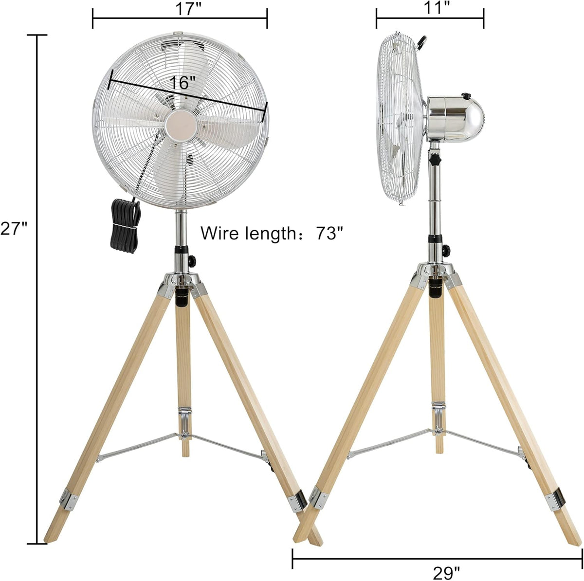 16 Inch Retro Tripod Fan, 3 Speeds, Adjustable Height O936