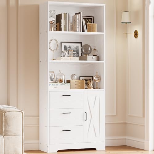 71in Tall Bookshelf with Door and 3 Drawers R918