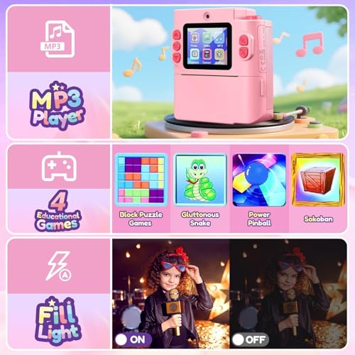 Instant Print Dual Lens Digital Camera with 32G SD Card Storage Bag Pink J26661