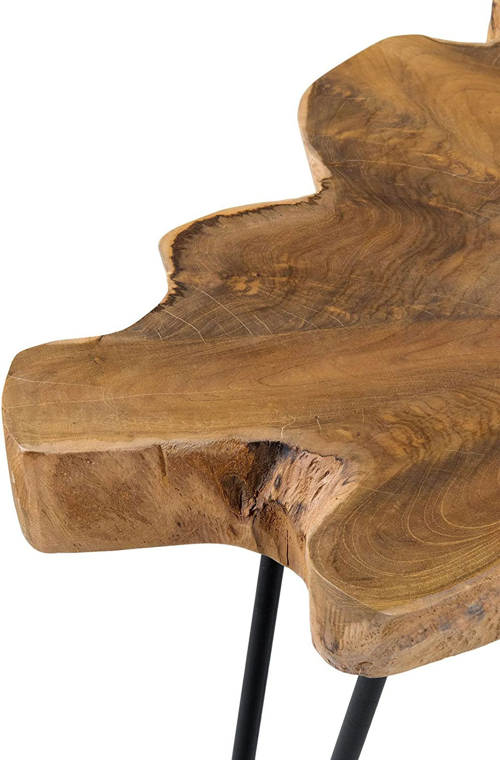 Handcrafted Natural Live-Edge Teak Top Table with Hairpin Legs N87446