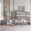 Wood L-Shape Twin Bed Frame with Roof and Fence Railings N73889