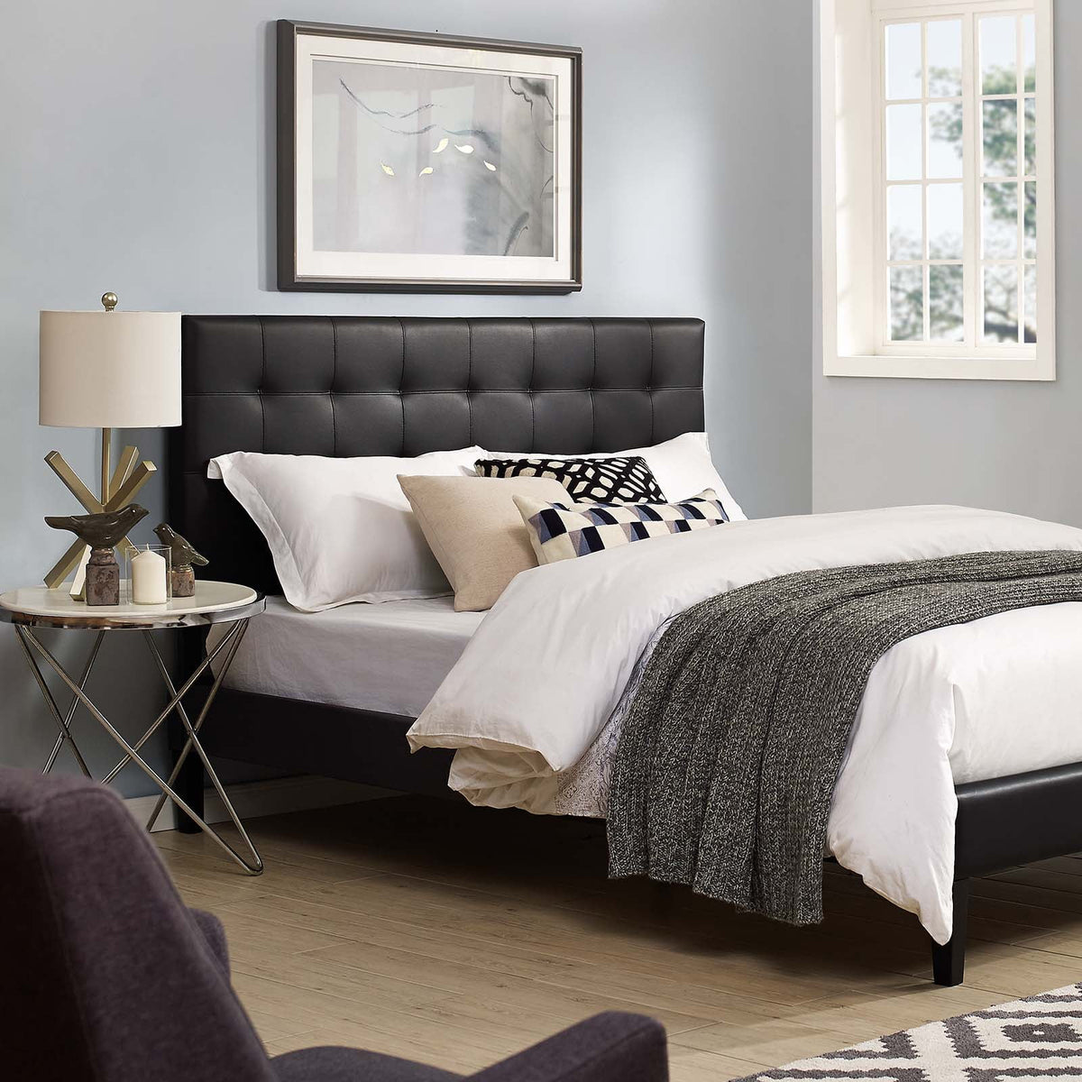 King and California King Black Faux Leather Upholstered Headboard Q468