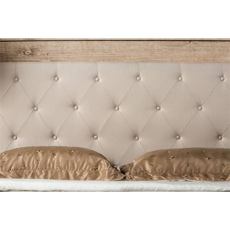 Ivory Fabric King Tufted Platform Bed O4153