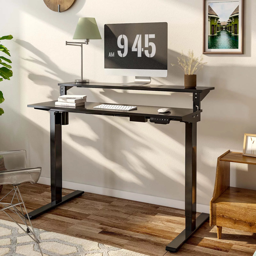 48"x24" Black 2-Tier Height Adjustable Standing Desk V40555