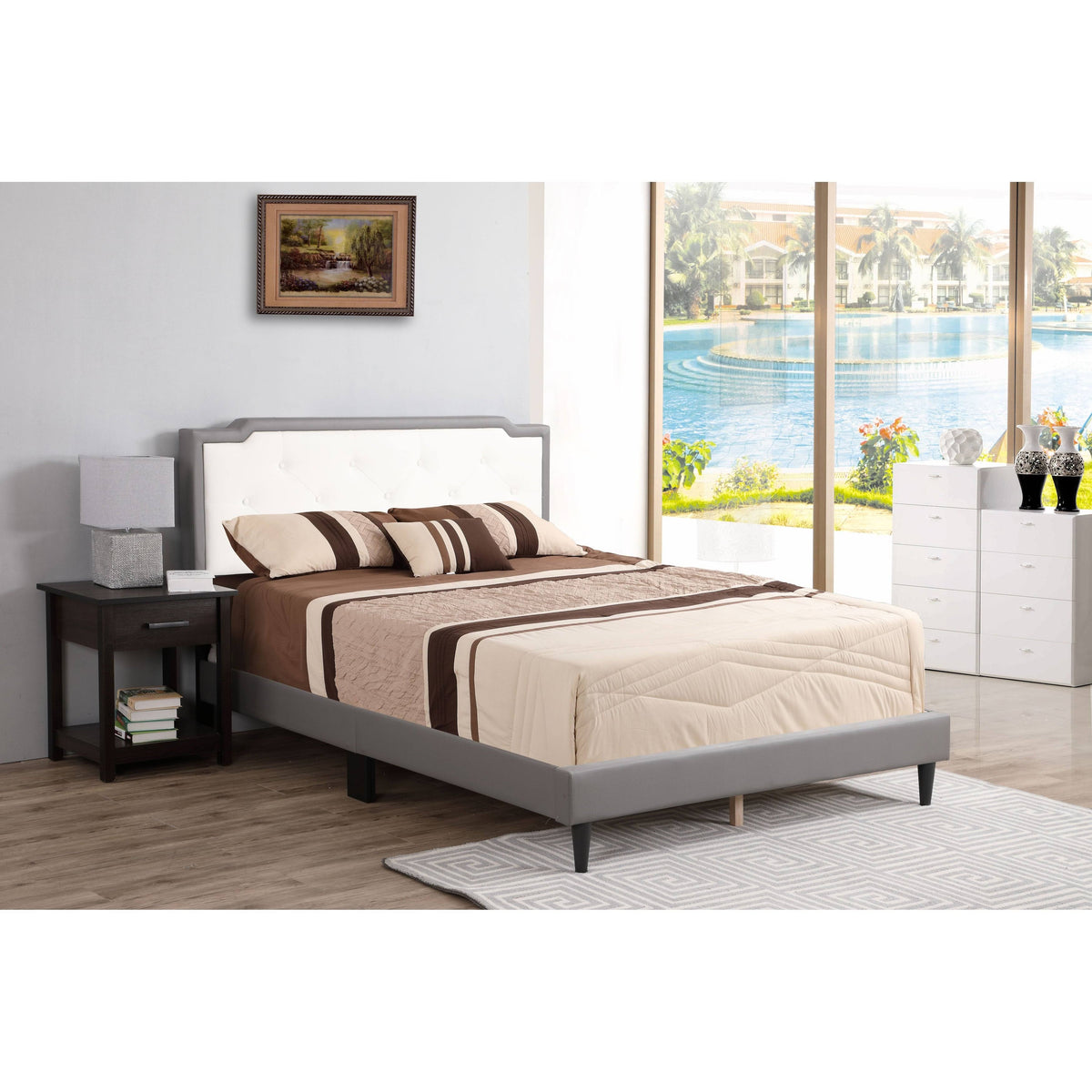 Queen Size Ivory Grey Upholstered Adjustable Bed R7914