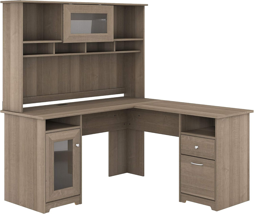 L Shape Desk with Hutch, Ash Gray D522303