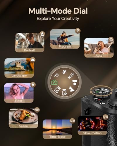 8K Digital Camera with Front and Rear Lens, Flash, Touch Screen, 64GB Card, 2 Batteries X89344