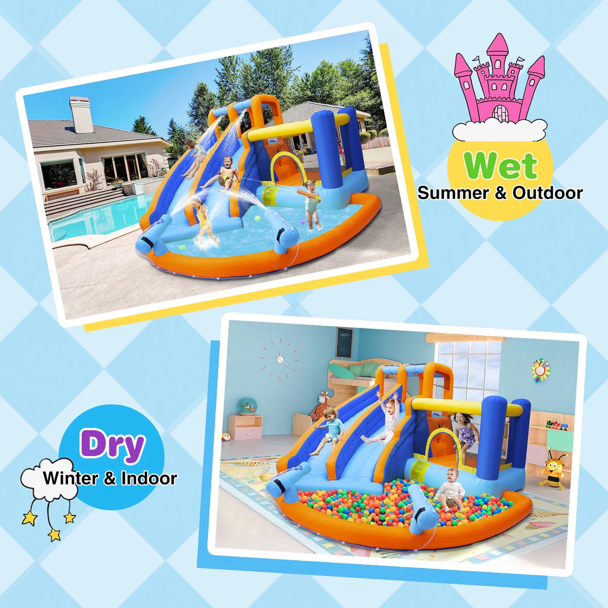 Kids Inflatable Water Slide Bouncer with Pool and Climbing Wall I5980