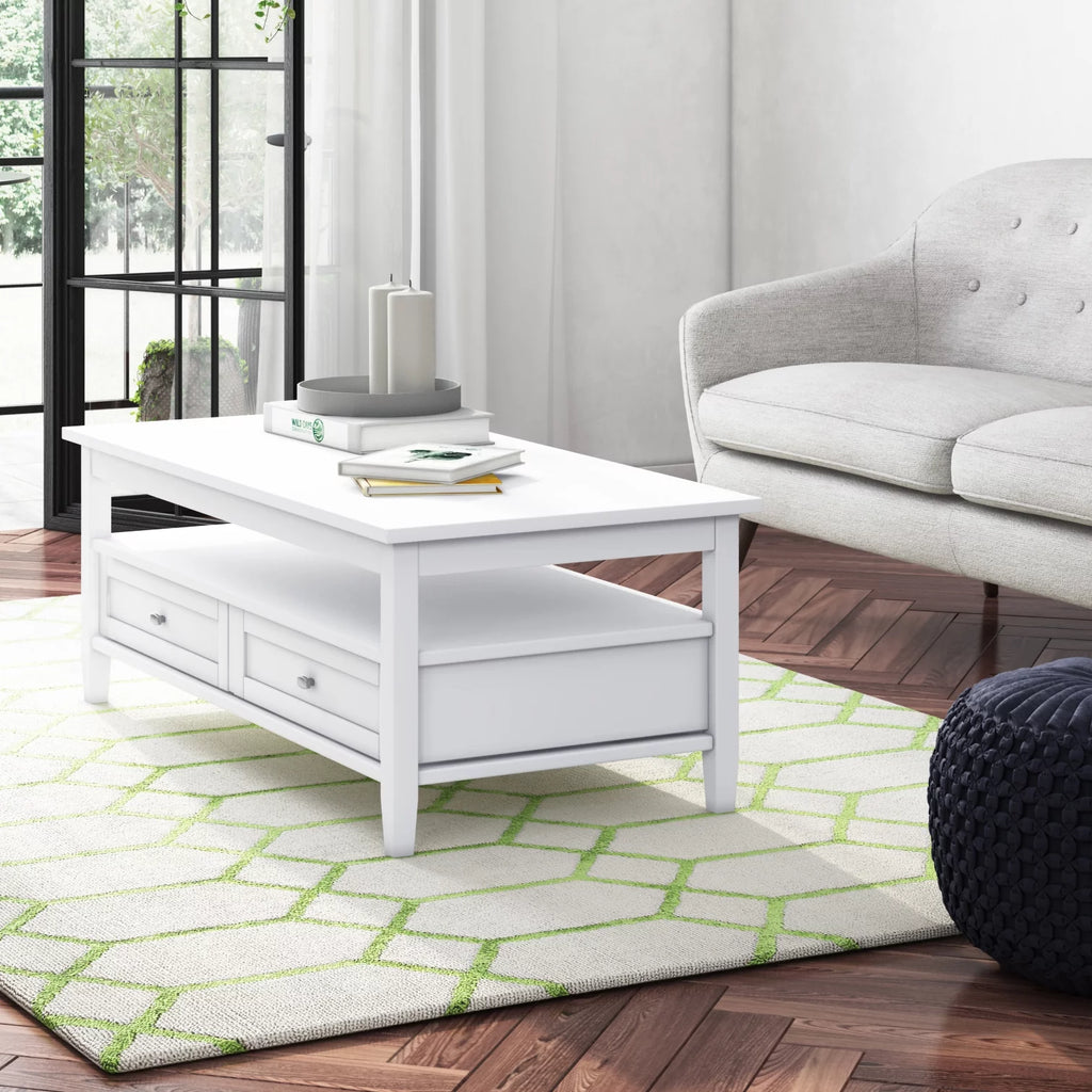 White 48 inch Solid Wood Coffee Table V649