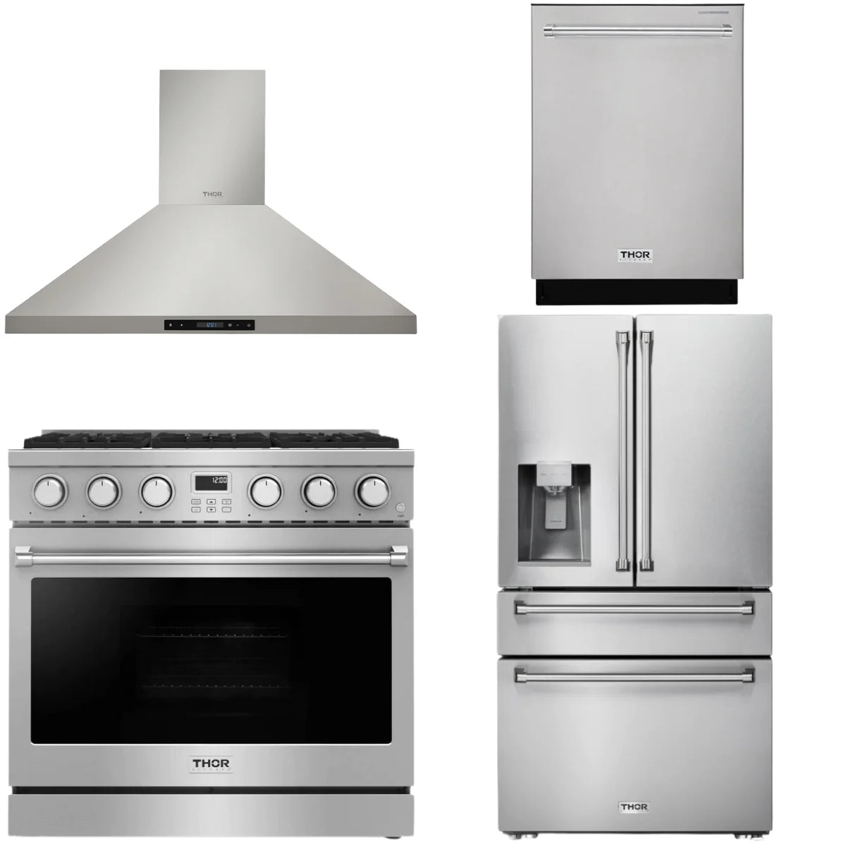 36 Gas Range, Range Hood, Refrigerator and Dishwasher H276