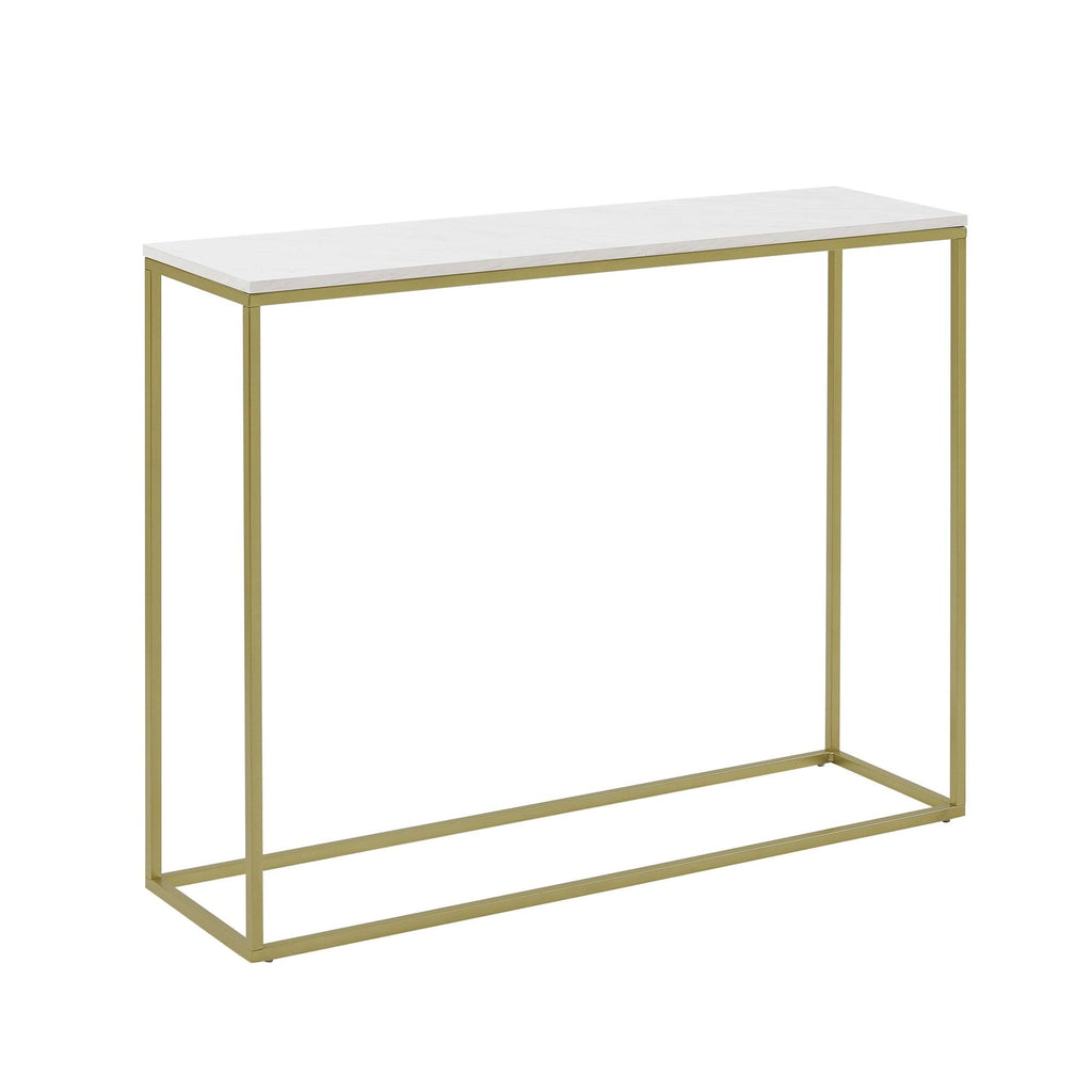 42-Inch Metal Entry Table White Faux Marble Gold T67878