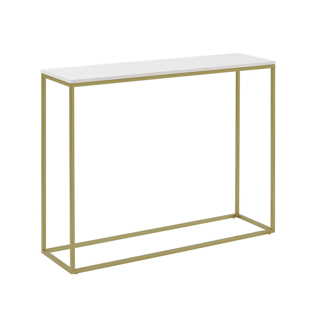 42-Inch Metal Entry Table White Faux Marble Gold T67878