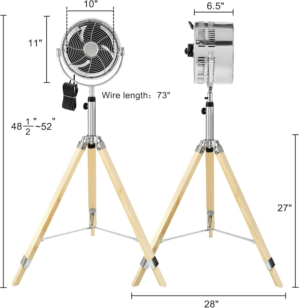 16 Inch Retro Tripod Fan, 3 Speeds, Adjustable Height O936
