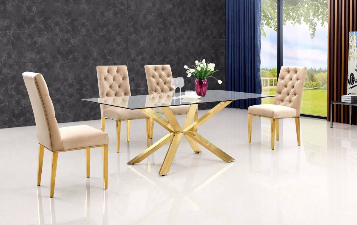 Beige Velvet Dining Chair Set of 2 V261